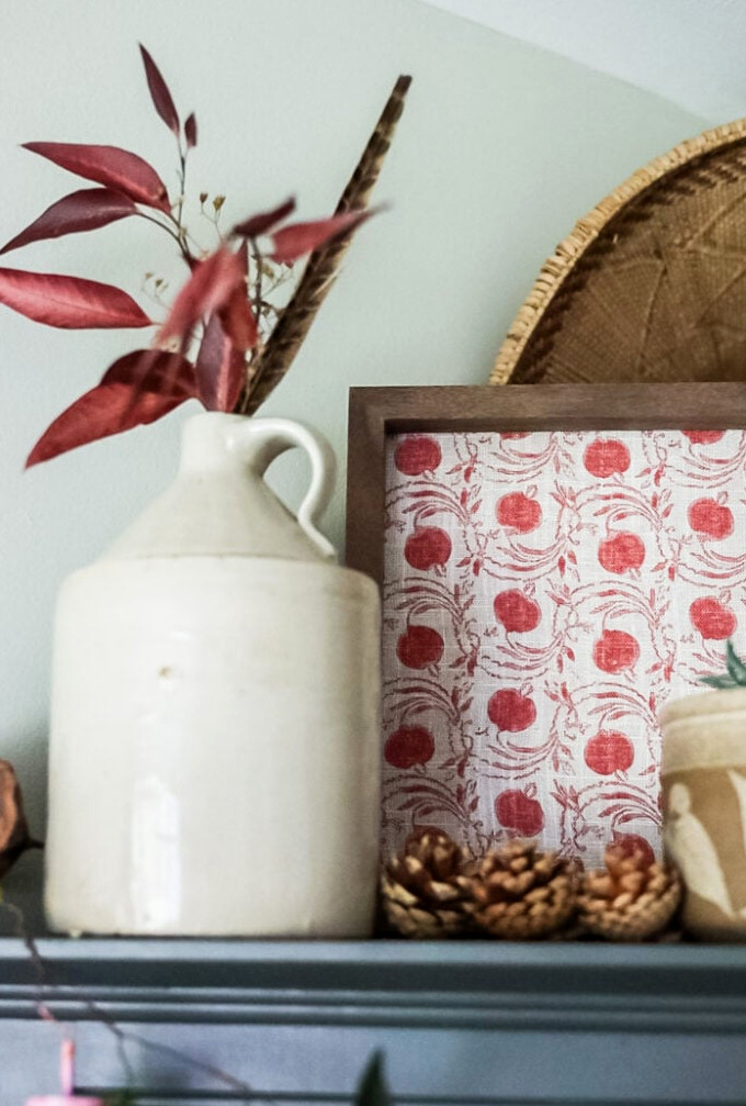 styled shelf with a vinage jug