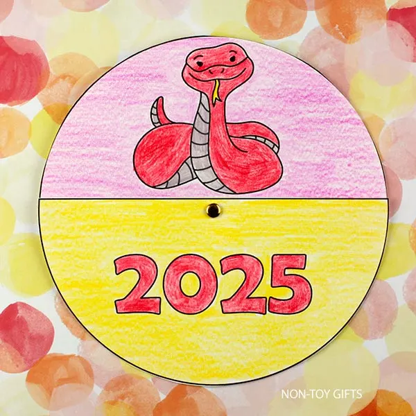 Chinese New Year Snake Spinner Craft for children to make in 2025 while celebrating the Lunar New Year