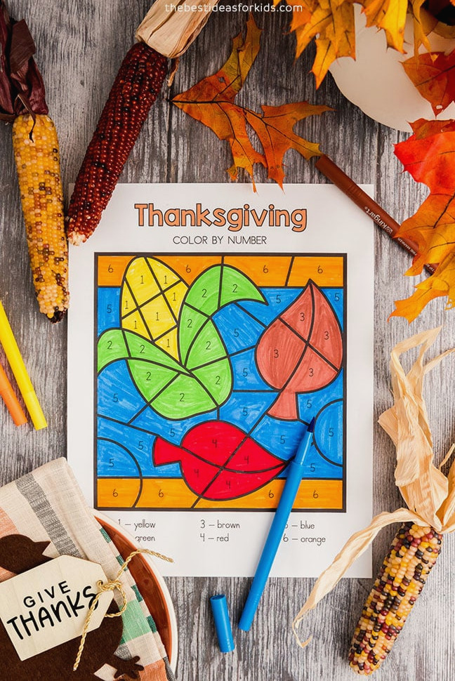 Corn Thanksgiving Color by Number Page