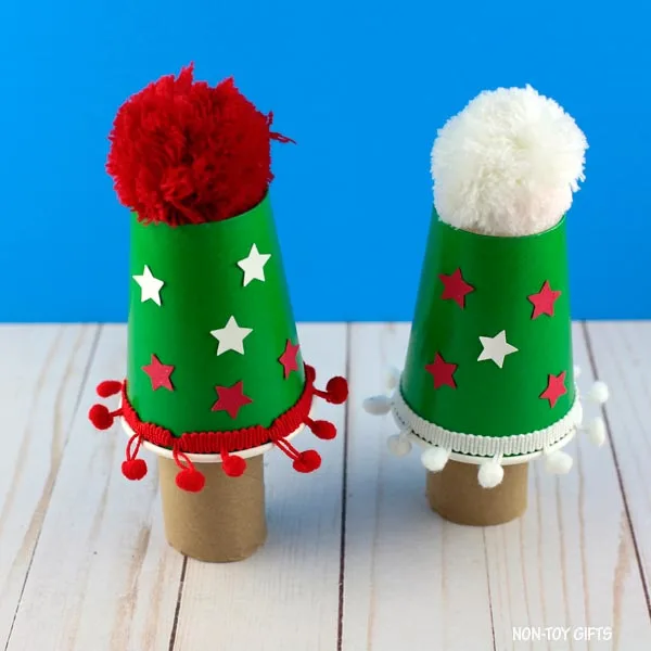 easy paper cup Christmas tree project for children to decorate during the holidays