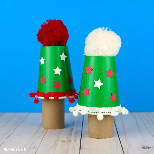 simple paper cup Christmas tree activity for daycare and preschool