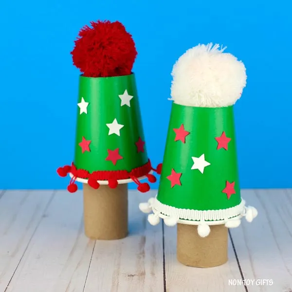 paper cup Christmas tree project for children to create in the classroom