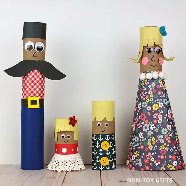 step by step paper roll family project for children