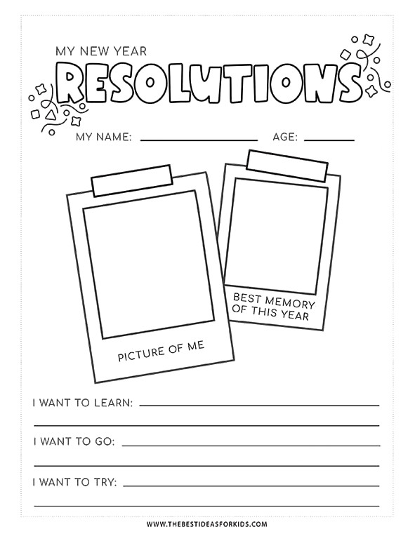 Printable Worksheet for New Years Resolutions