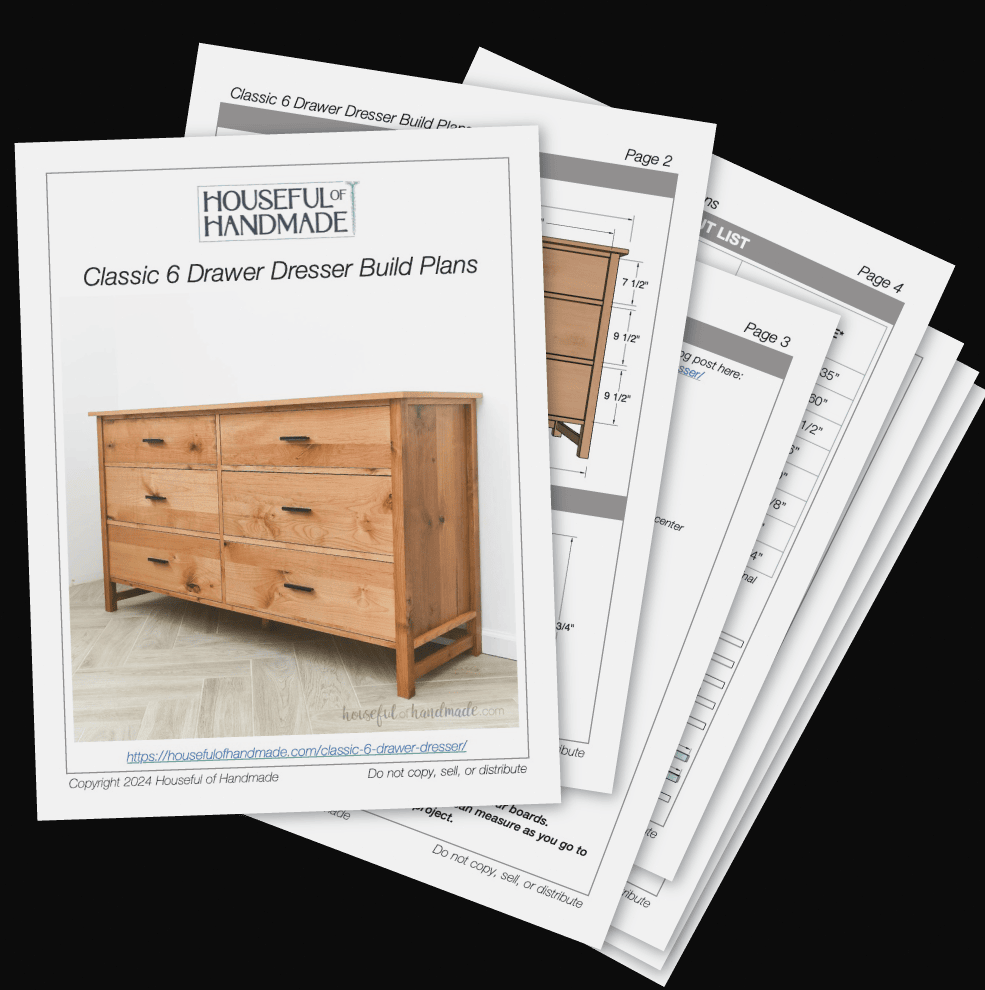 PDF instructions for building a traditional 6 drawer dresser.