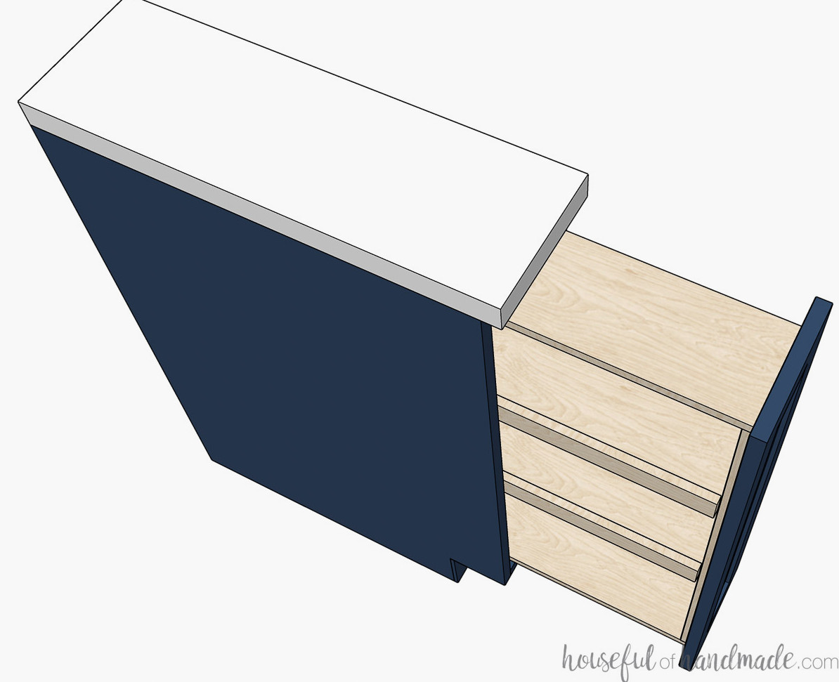 Illustration of the spice rack cabinet showing the plywood spice rack top. 