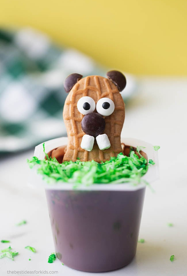 Groundhog Day Snack Idea Pudding Cup