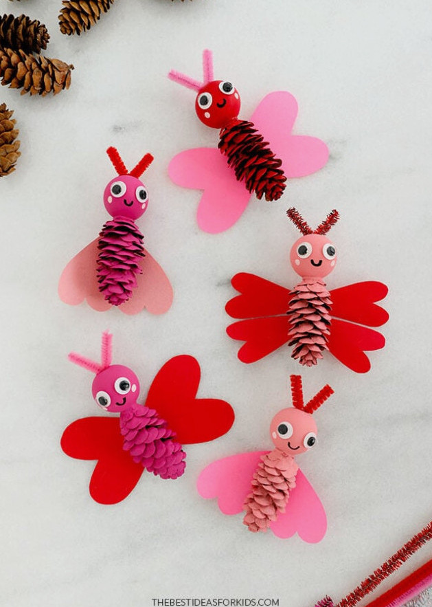 Pine Cone Love Bugs for Valentine's Day