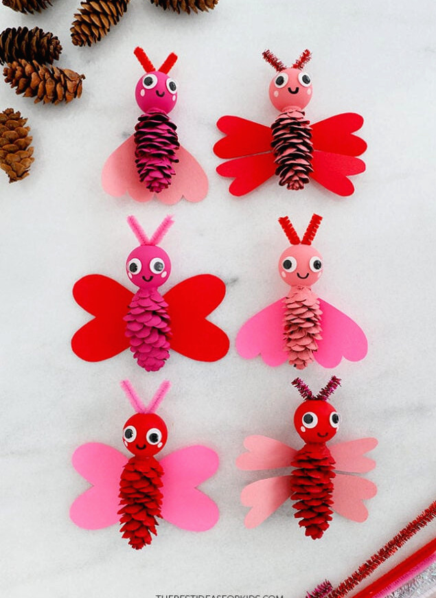 Pinecone Valentine Love Bugs