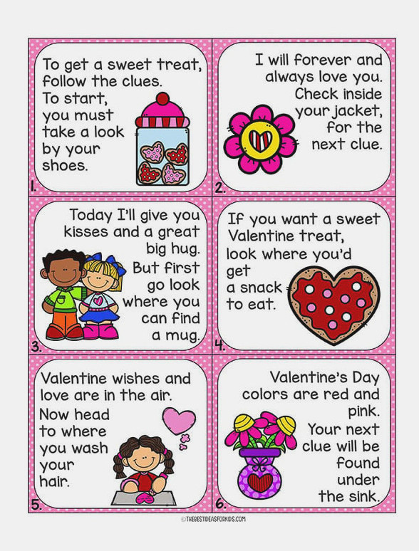Valentine’s Day Treasure Hunt Clue Cards