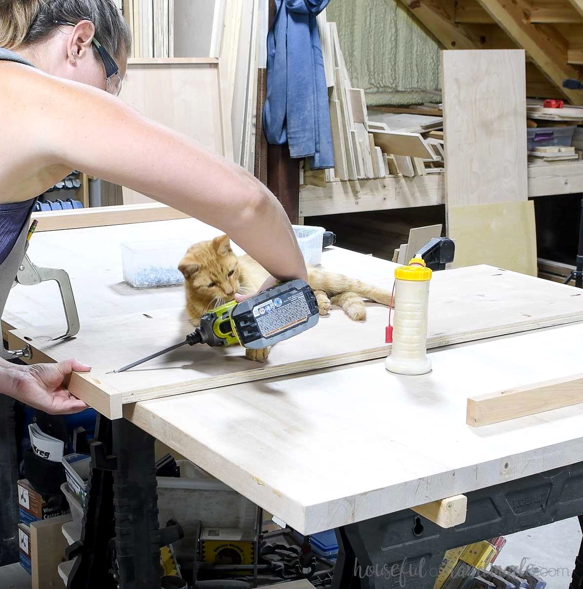 Attaching the trim to the side panels with pocket holes. 