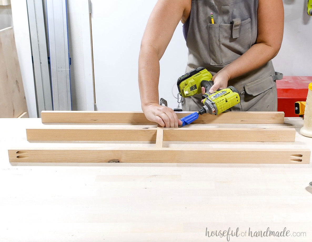 Assembling the front frame for the small drawers. 