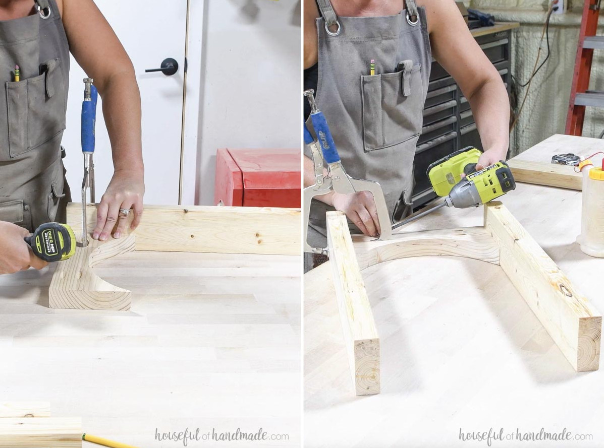 Securing the arched piece between the legs.
