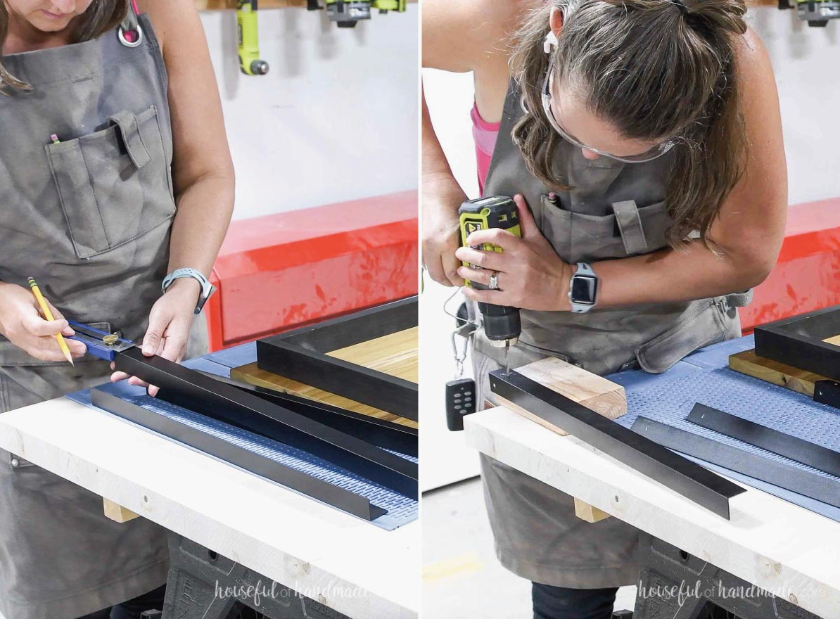 Making screw holes in the angle iron. 