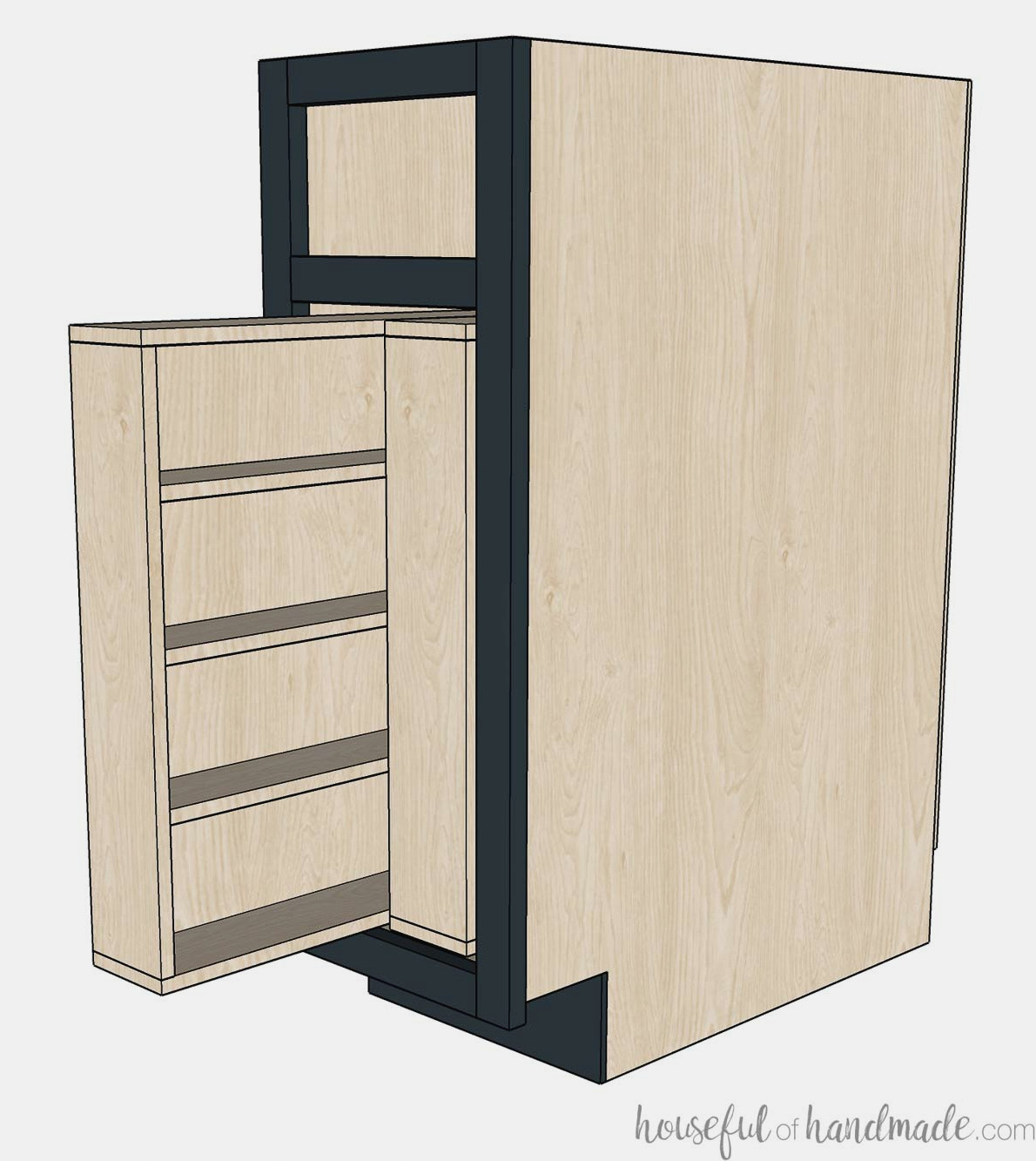 12" base cabinet containing two installed pull-out spice racks. 