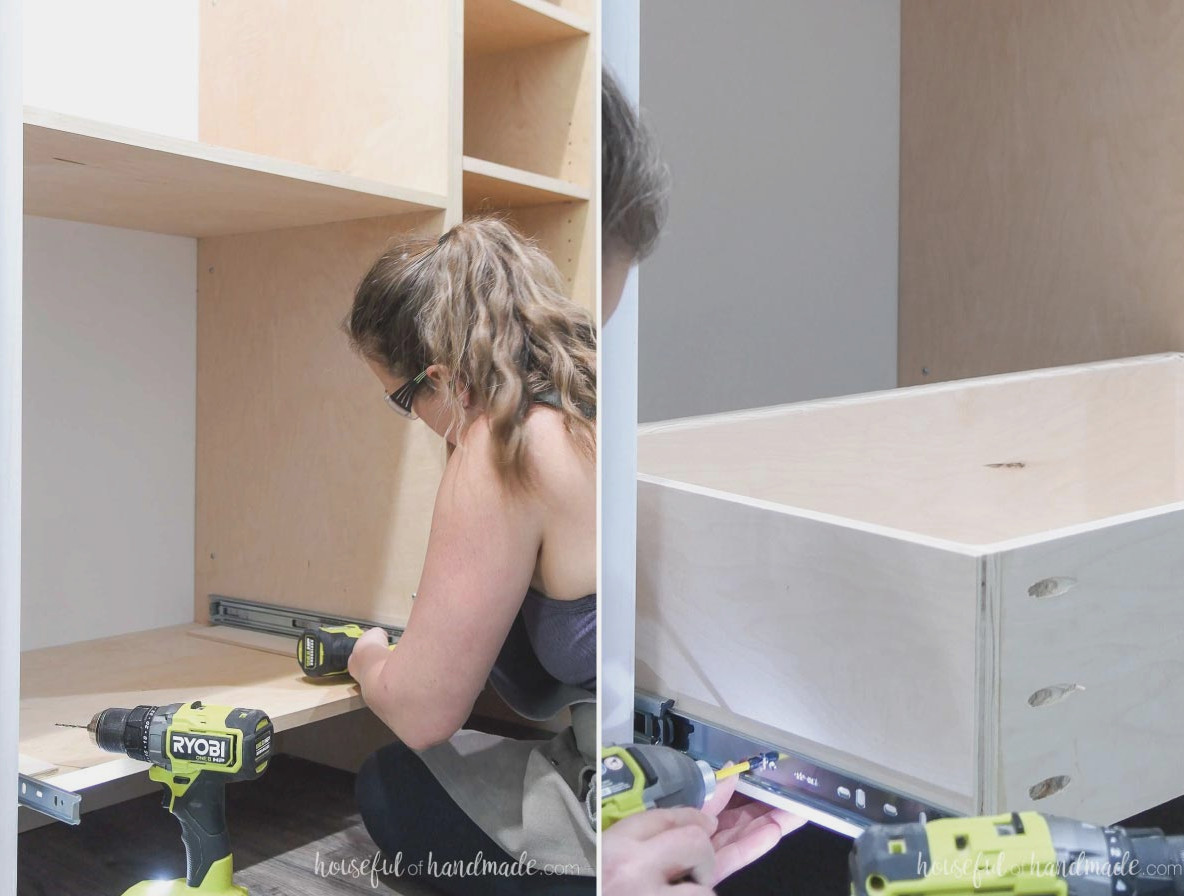 Fitting drawers inside the custom closet.