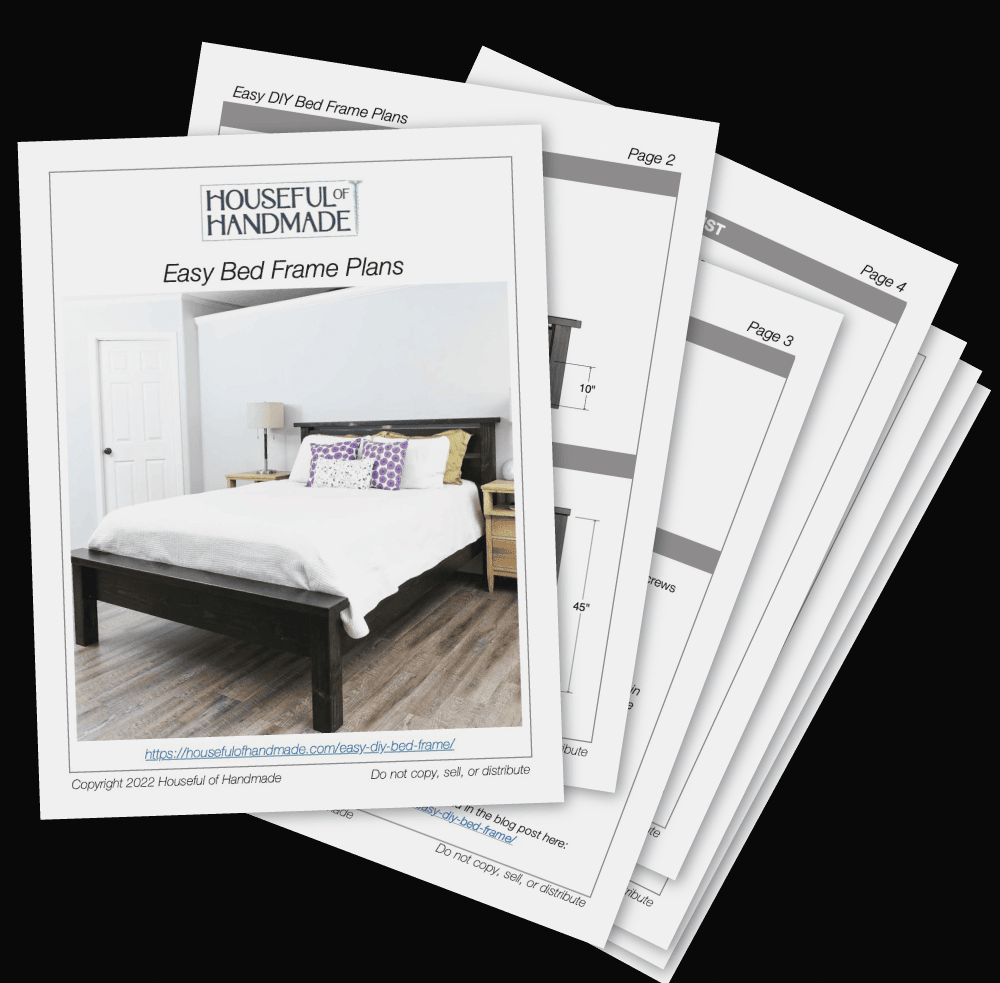 Printable plans for a simple bed frame featuring a headboard and footboard.