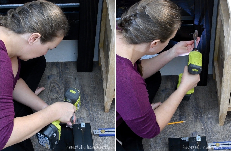 Installing the bed rail brackets on the rails and headboard.