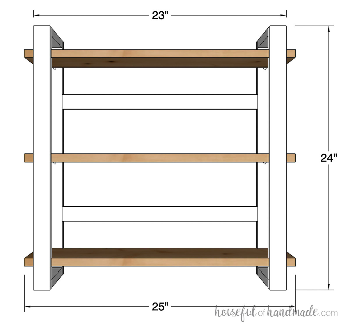 3D drawing of a wall shelf showing its measurements.