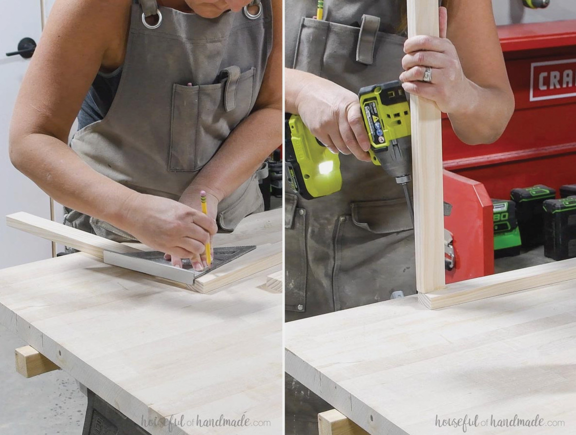 Attaching the top rung at an angle.