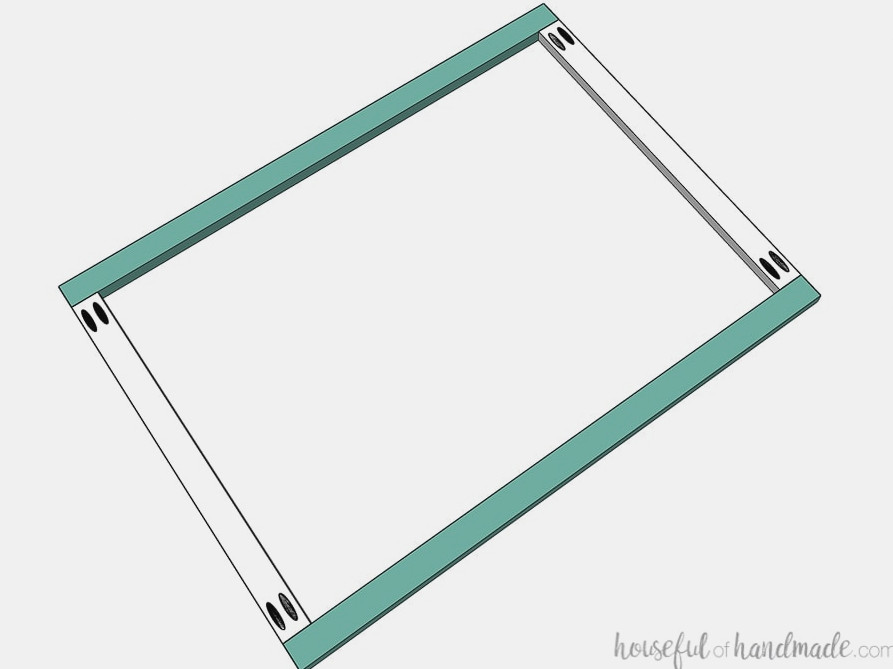 Drawing of the back of a cabinet face frame showing how it is assembled.