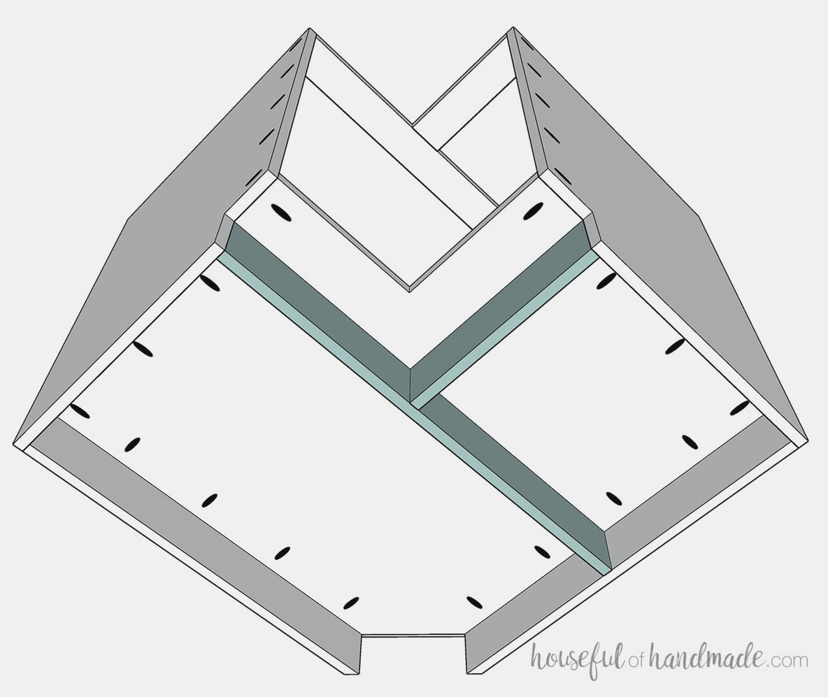 Optional support pieces secured to the bottom for the toe kick.
