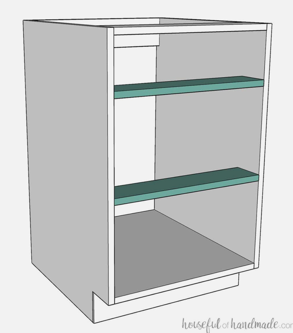 Frameless base cabinet sectioned out for drawers.