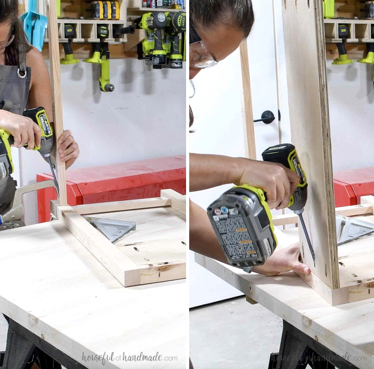 Installing the back pieces on the nightstand. 