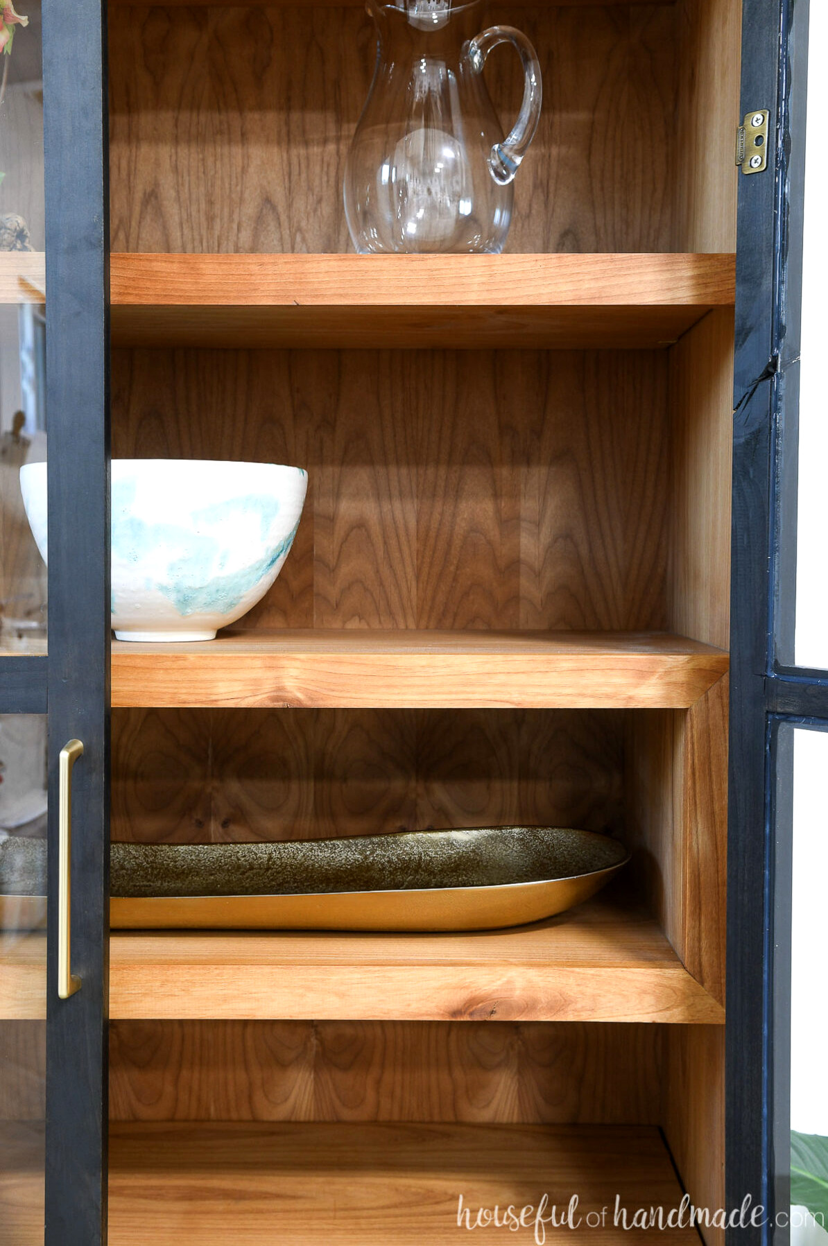 Close view of the built-in display cubby inside the display cabinet.