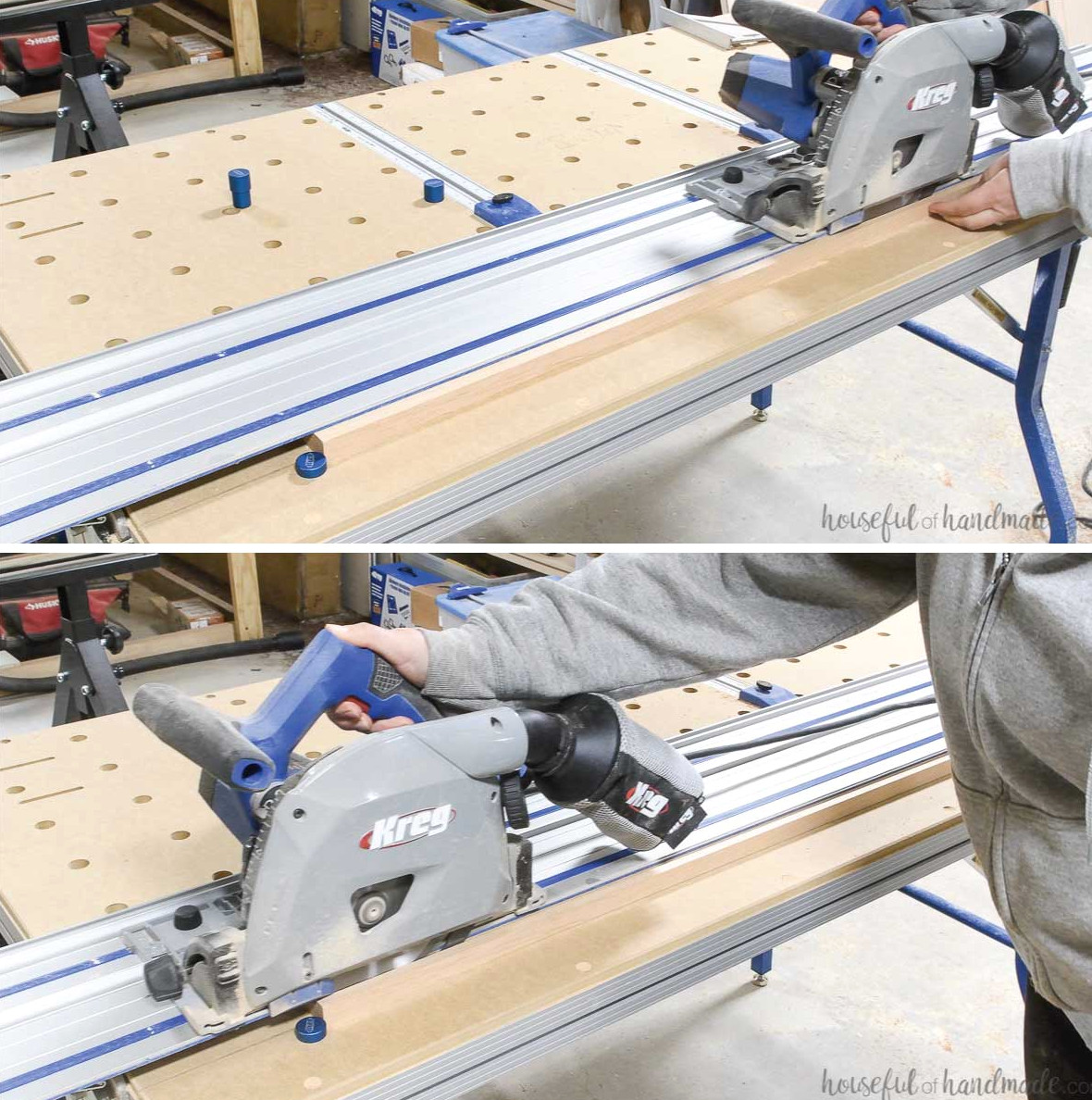 Ripping longer boards with the versa stop positioned at the front of the ACS.