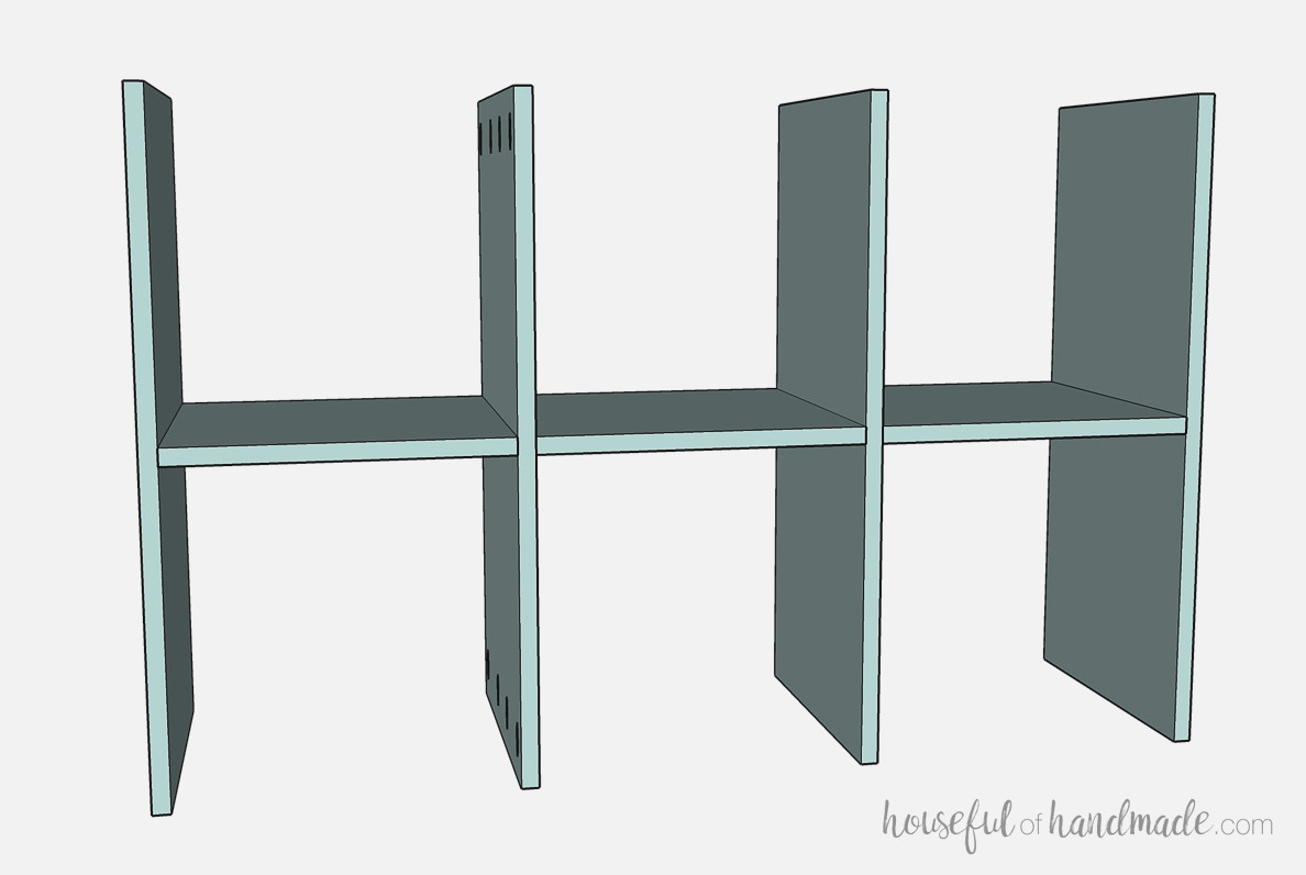 Constructing the cubby center section of the console table.