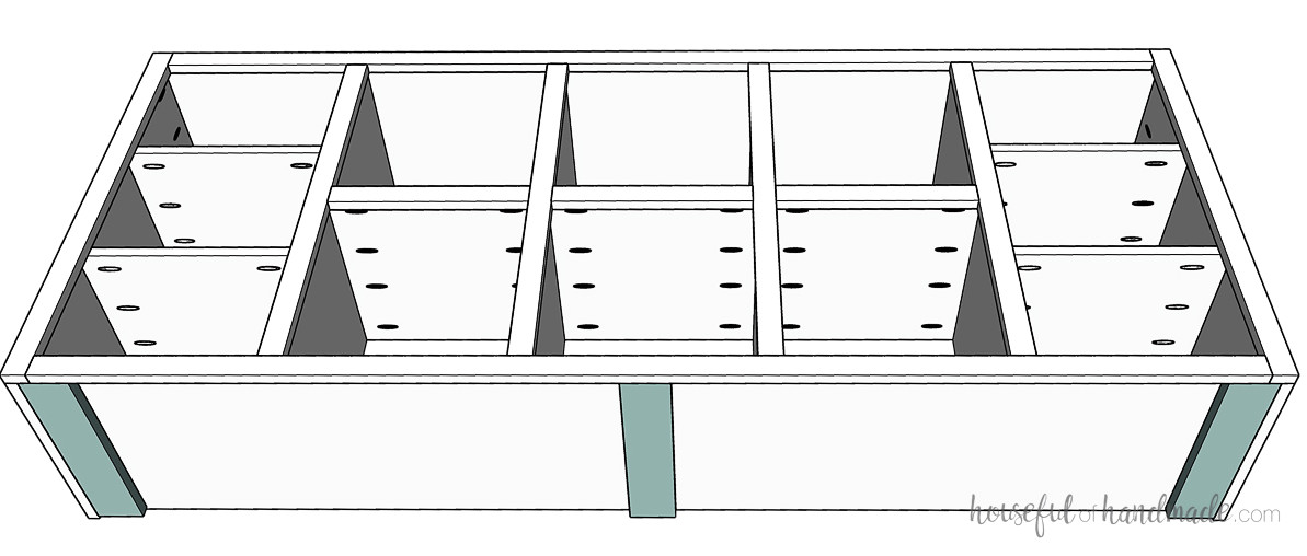 Support pieces installed beneath the cube shelf.