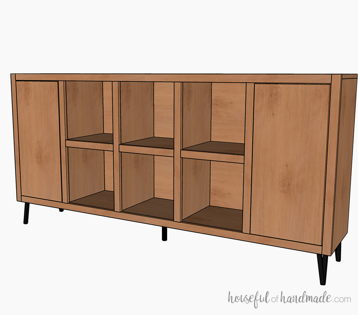 Completed cube storage shelf with attached feet.