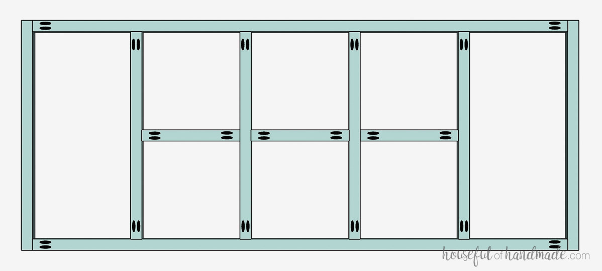 Constructing the storage shelf face frame with pocket holes. 