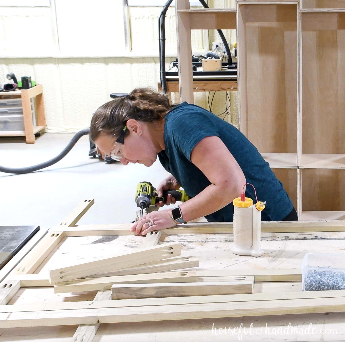Assembling the cabinet face frame from 1x2 boards.