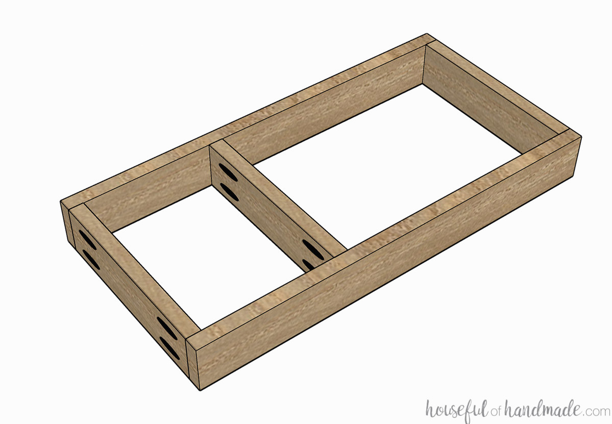 Assembled frame for the simple holder designed for 1 large and 1 small trash can.