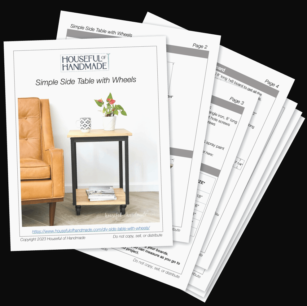 PDF plans for a simple side table on wheels.