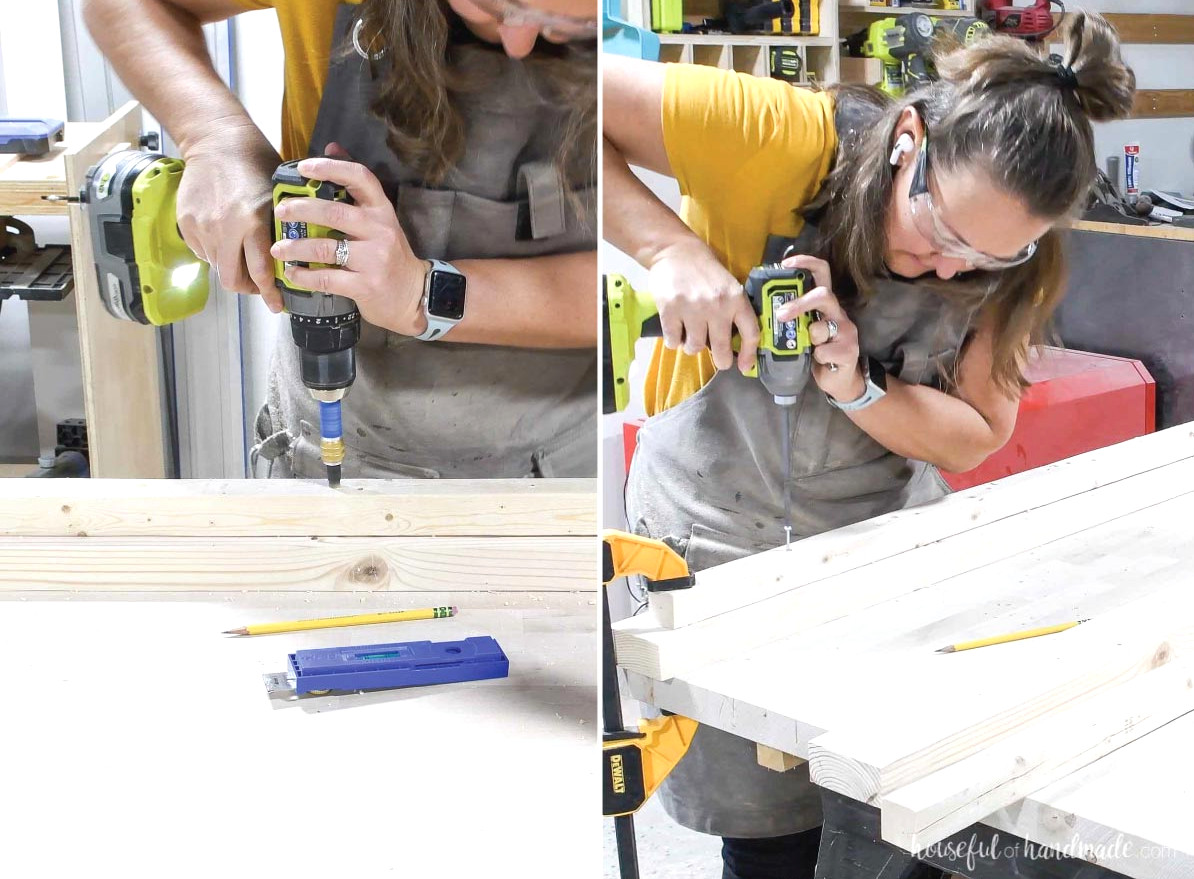 Attaching the rail supports to the side rails. 