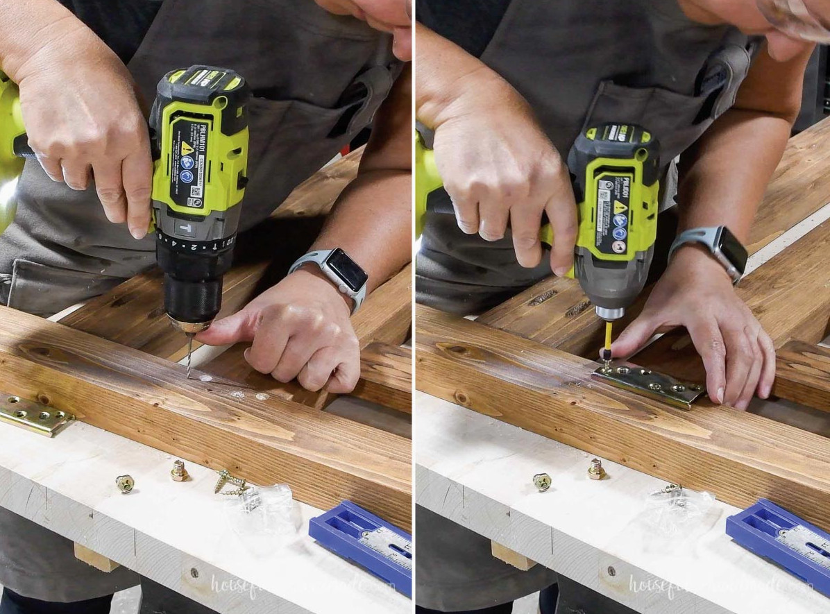 Attaching the bracket to the footboard.
