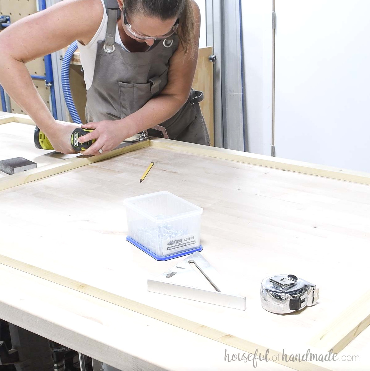 Constructing a face frame for the bookcase with pocket holes.