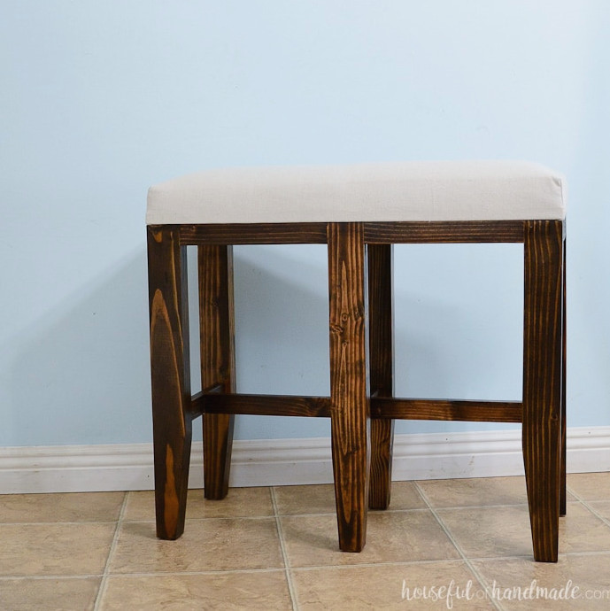 Make your kitchen island a welcoming gathering spot with these double bar stool benches. They offer abundant seating for a crowd! Housefulofhandmade.com