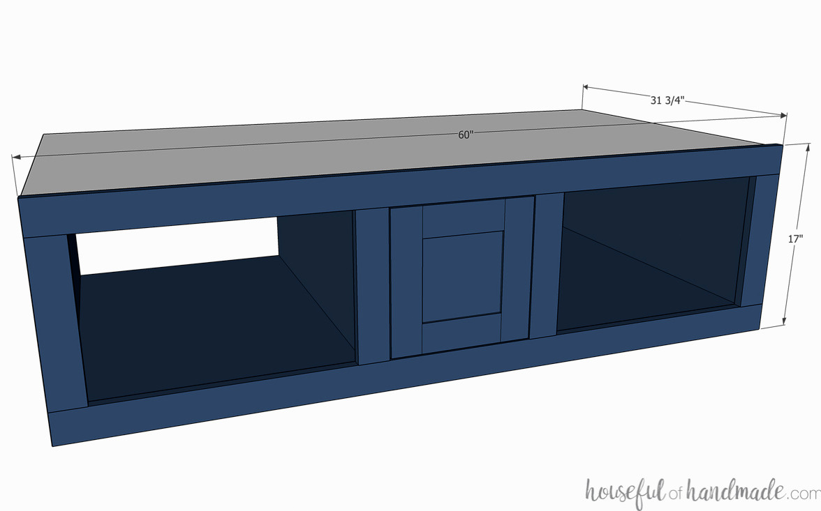 3D Sketch of the washer and dryer platform with dimensions. 