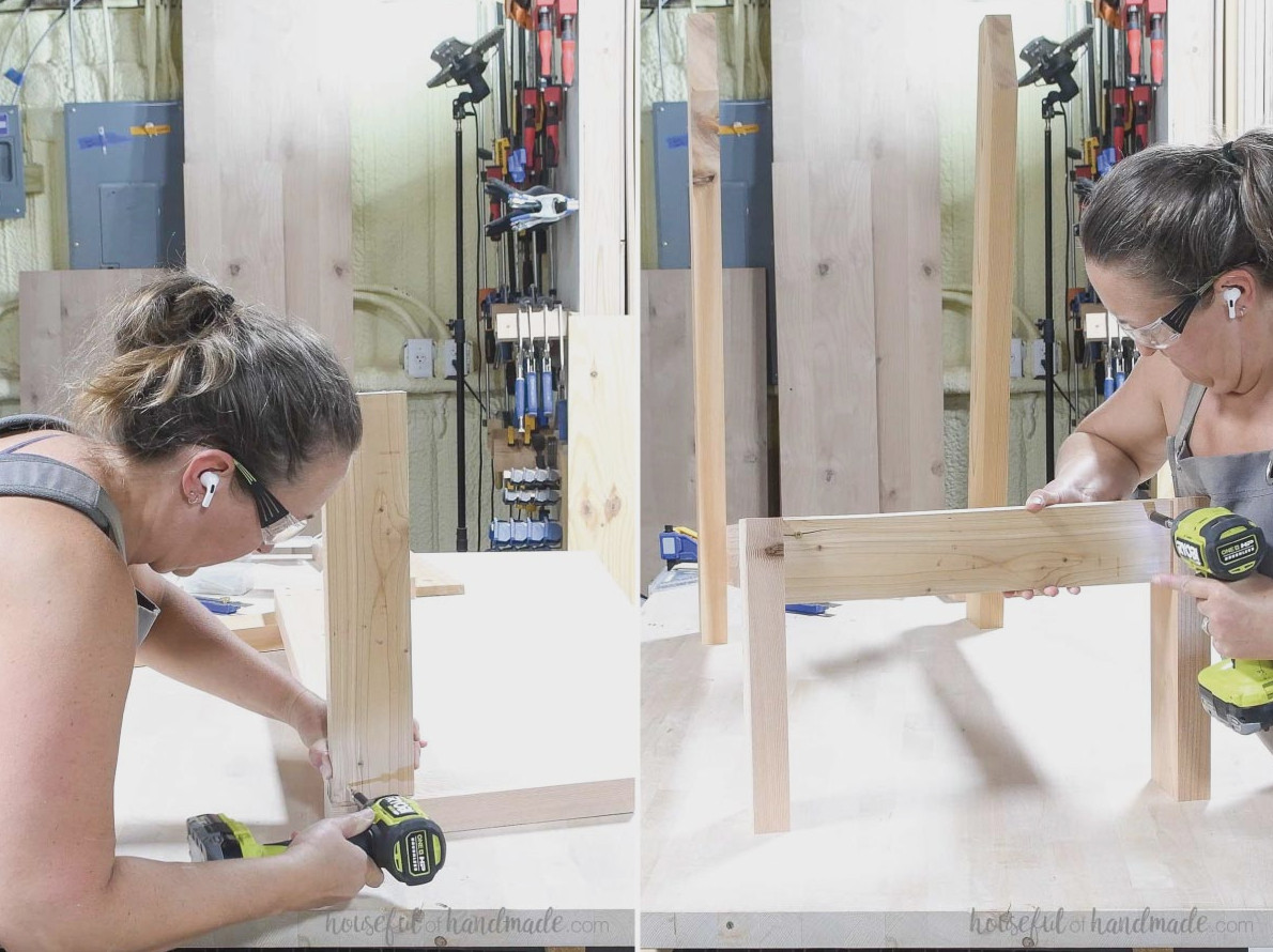 Fastening the front support to hold the two sides together.