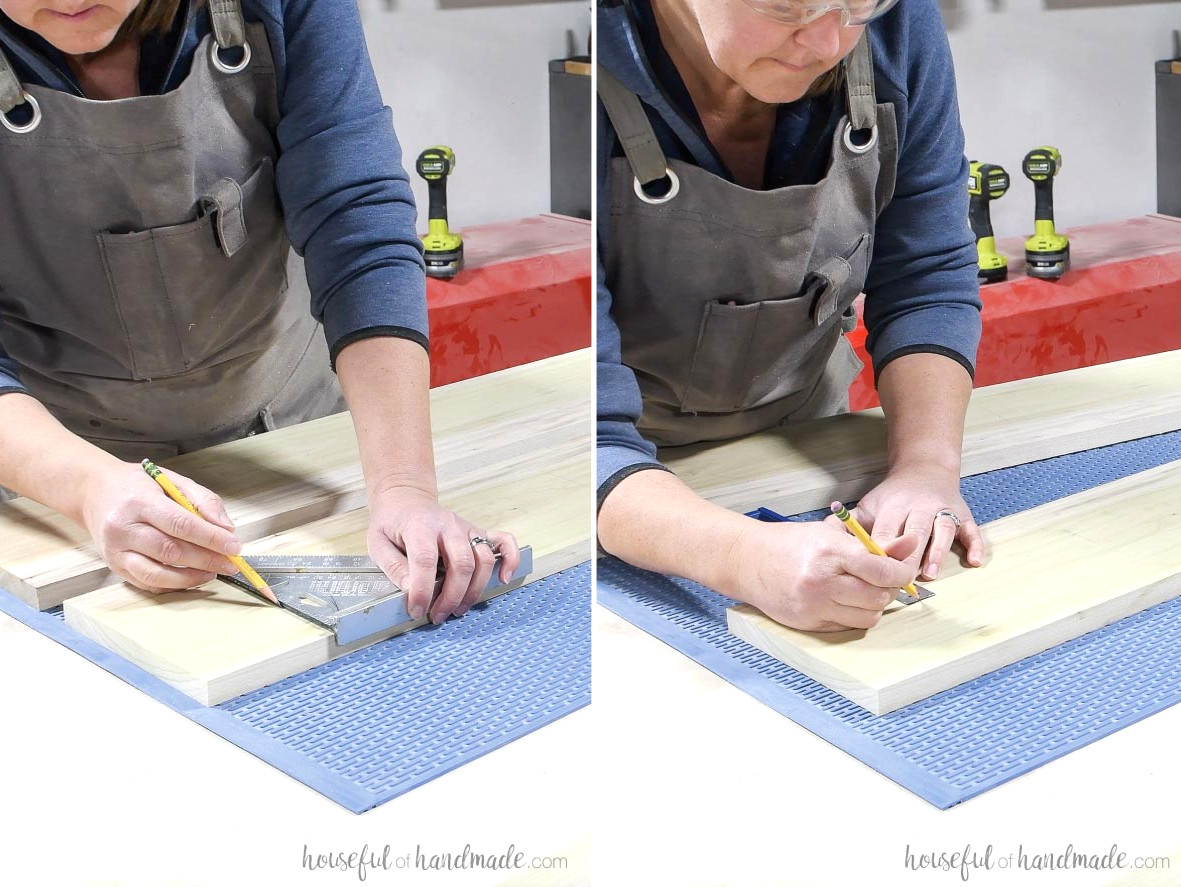 Measuring and marking for the holes to be cut. 
