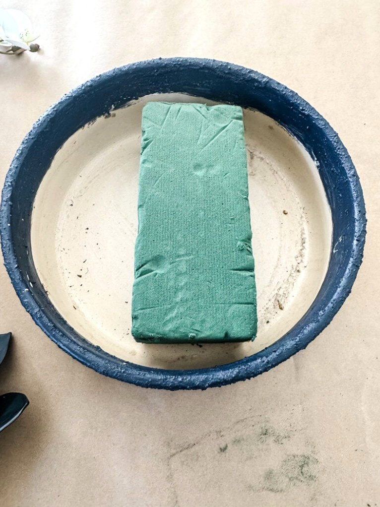 floral foam in a planter