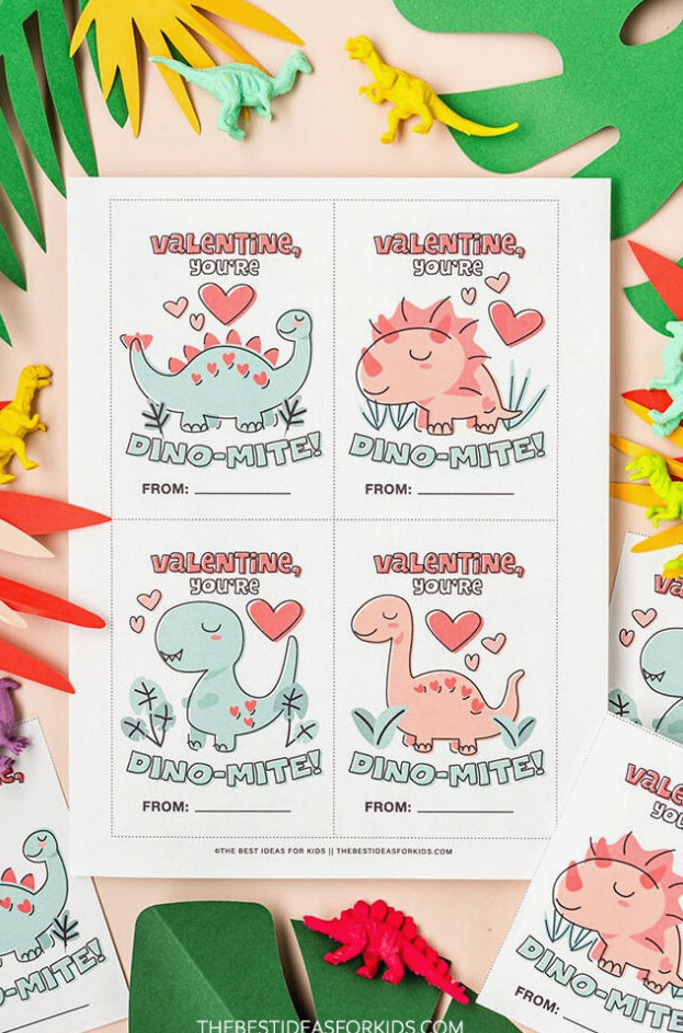Dinosaur Valentine Cards to Print