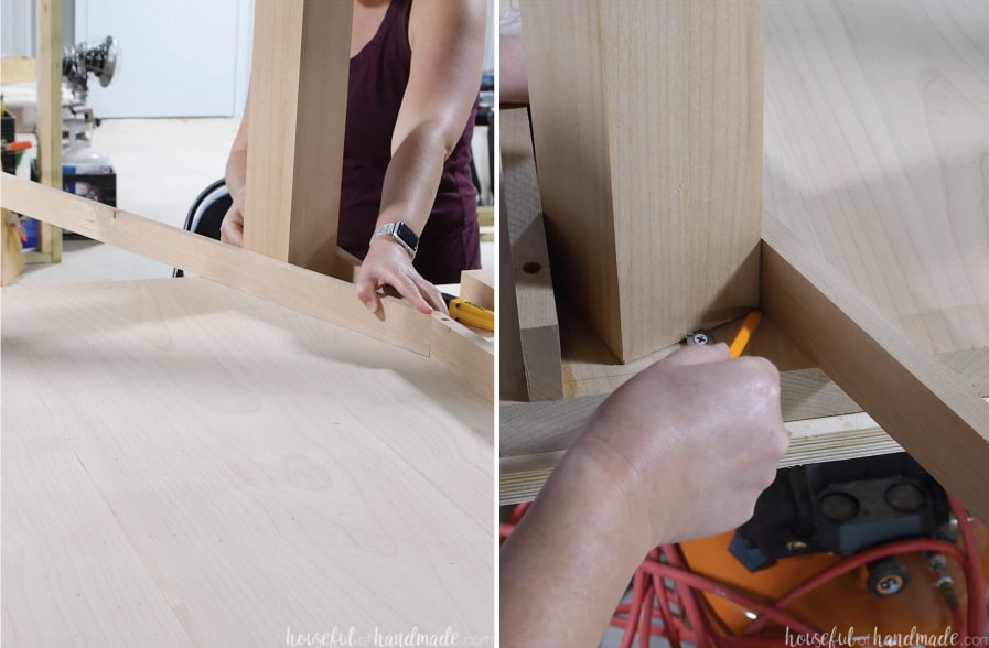 Determining the inside skirt length on the table base.