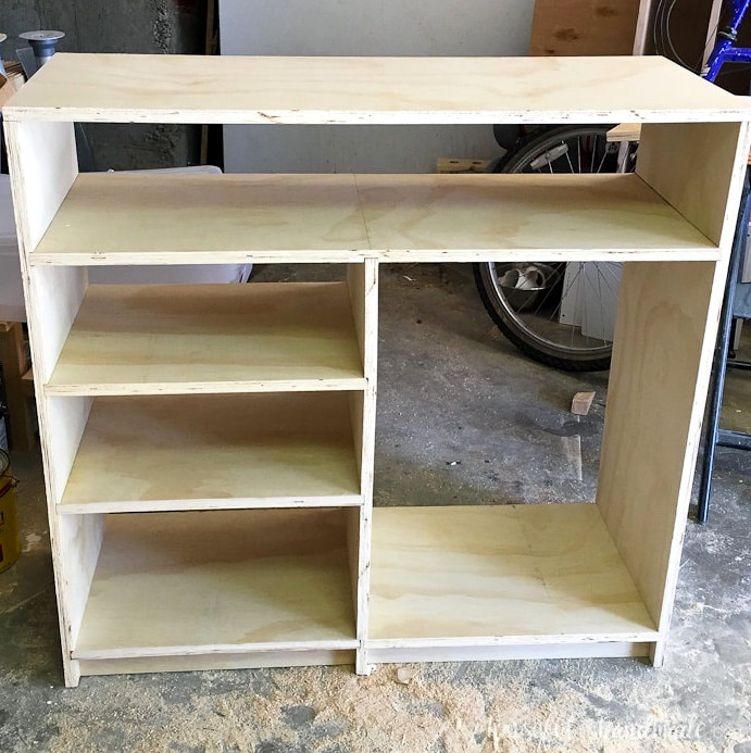 One of the custom closet organizers built but before sanding and staining. 