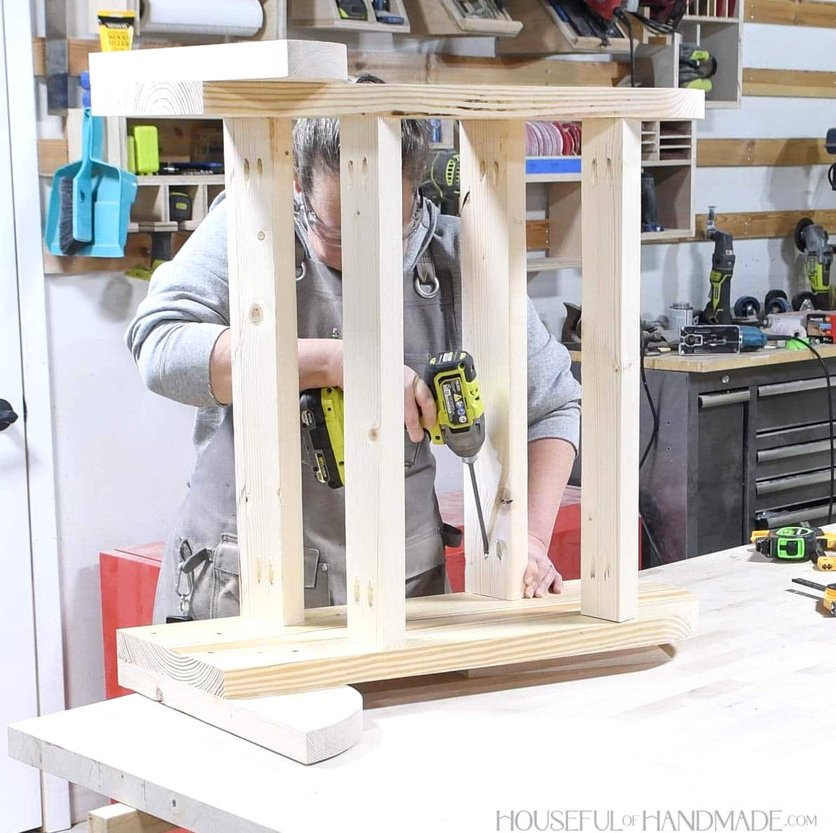Fastening the shelves to the opposite side board.