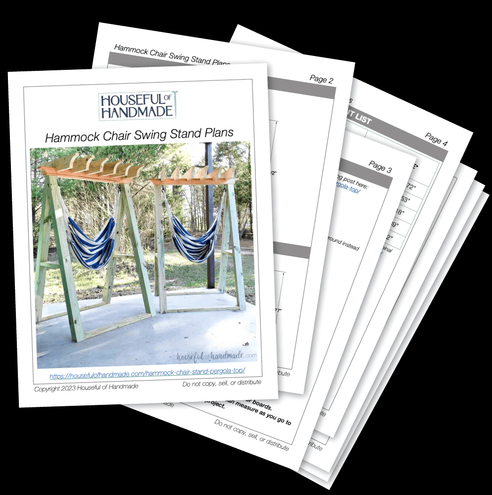 PDF designs for a hammock chair stand featuring a pergola-style roof.